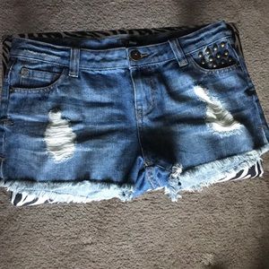 Distress denim shorts